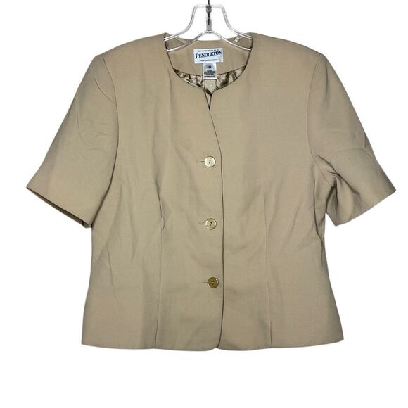 Pendleton Khaki Tan Short Sleeve Blazer 3 Button Size 10 Minimalist Career - Picture 1 of 10